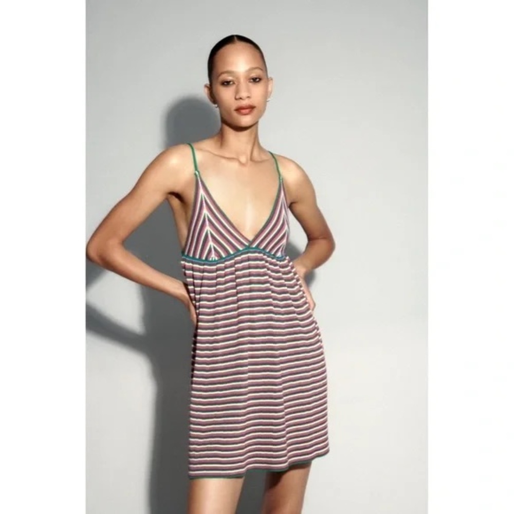 Zara Striped colorful rainbow Knit skinny strap crochet mini dress crochet